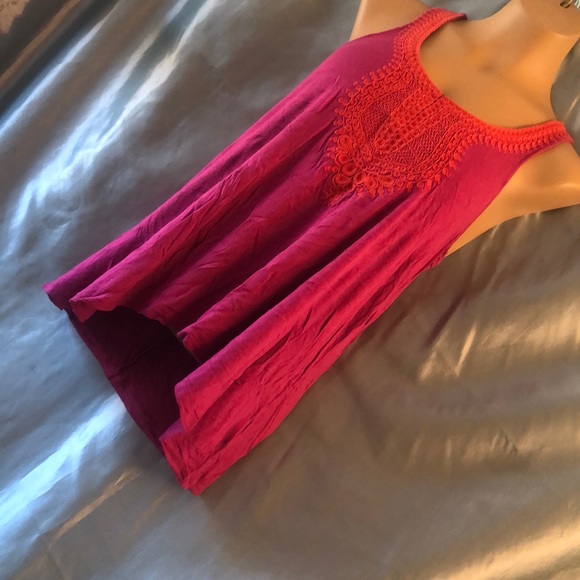 Pink boho hi lo racerback rayon tank top, M - Picture 6 of 7